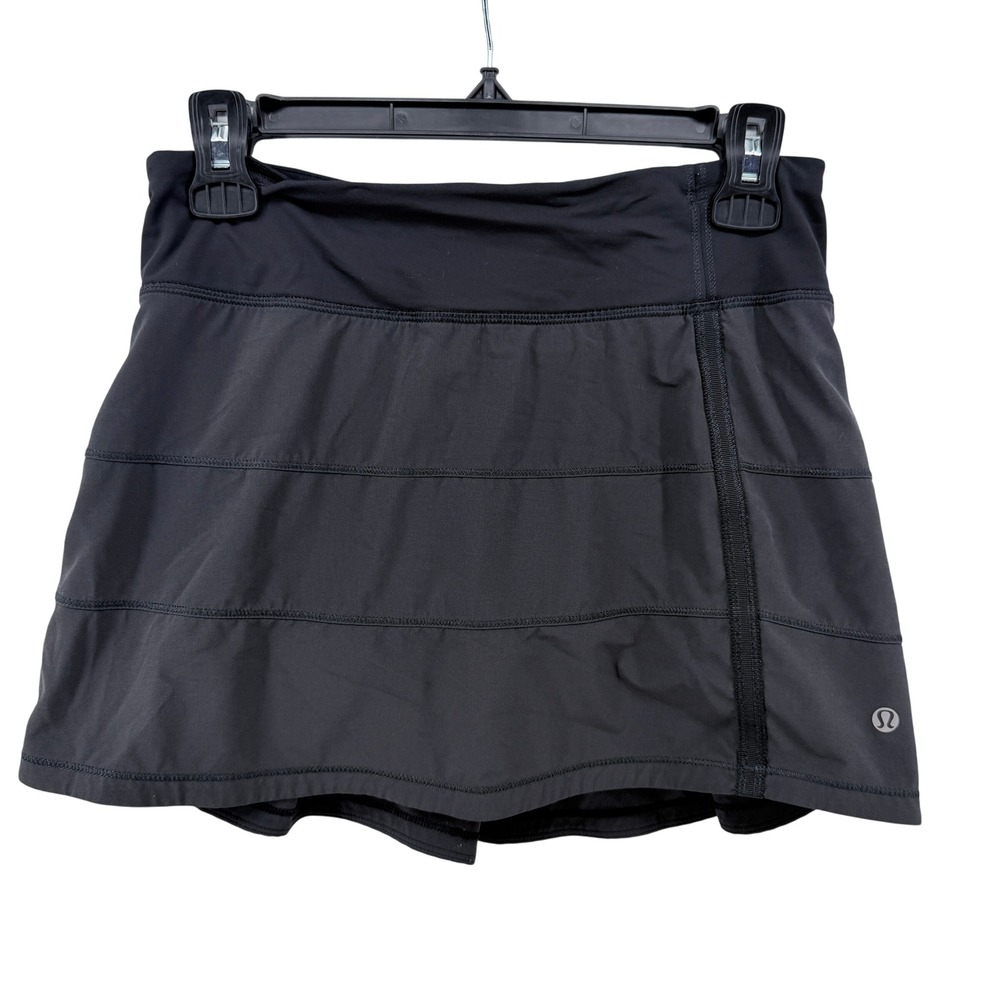 Lululemon Pace Setter Skirt Black Pleated Running Skort Size 4 Zipper Pocket